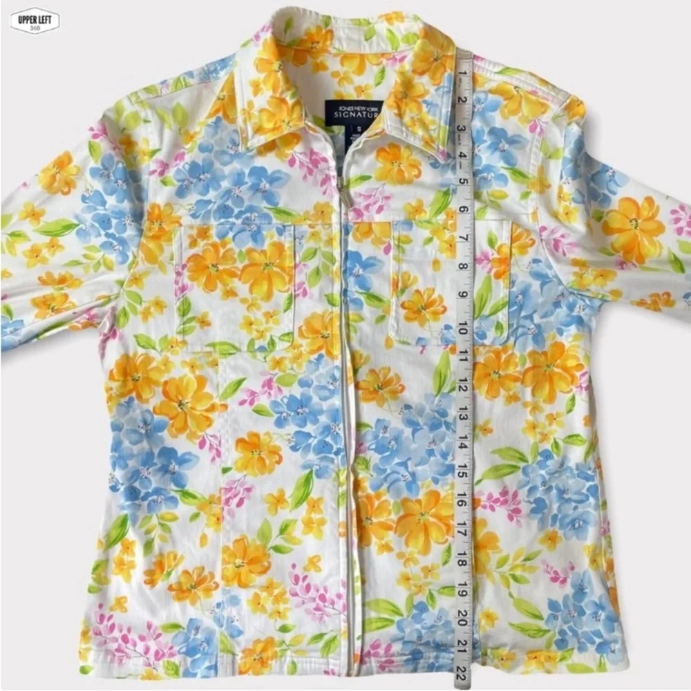 Stretch Denim Floral Jacket Full Zip Y2K Unique Jones New York Small - Picture 12 of 16